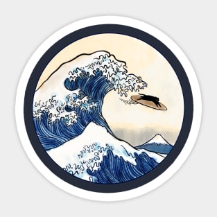 Great Wave off Kanagawa Cat Surfer Sticker